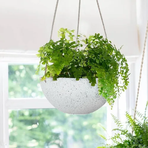 Miniatura 7 de LA Jolie Muse Hanging Planters for Indoor Plants - Flower Pots Outdoor 9.84 inch Garden Planters and Pots,Speckled White Set of 2 Blanco moteado.