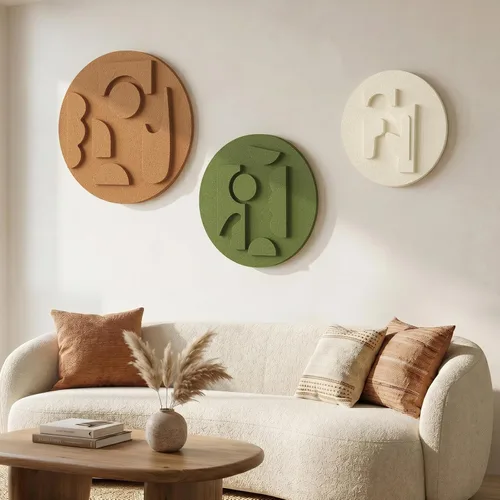 Miniatura 2 de Juego de arte abstracto redondo con textura 3D, 3 piezas, esculturas geométricas bohemias modernas y minimalistas para paredes, pinturas verdes