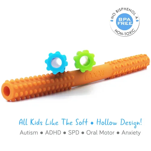 Miniatura 3 de Tubos masticables huecos para niños autistas (paquete de 2), collares para masticar para niños sensoriales, dentición, estimulación motora oral