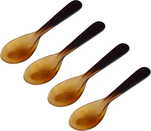Miniatura 8 de Mythrojan Cuchara de caviar de cuerno de búfalo grande hecha a mano con acabado pulido para helado, azúcar, sal, caviar, pimienta, miel, café, 10