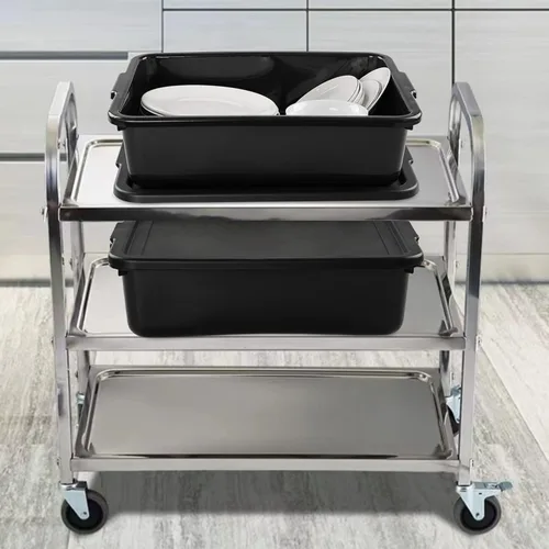 Miniatura 4 de Tina de autobús de plástico negro de 13 L con tapa, paquete de 3 bandejas de autobús