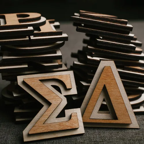 Miniatura 6 de Paquete de 2 letras griegas oficiales de madera para manualidades, Delta - Fuente clásica de 2 pulgadas, letras griegas de madera de doble capa