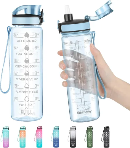 Miniatura 11 de Enerbone Botella de Agua, A Prueba de Fugas Sin BPA y Tóxicos, Botella de Agua Motivacional con Horarios para Beber y Pajita, Botella de Agua