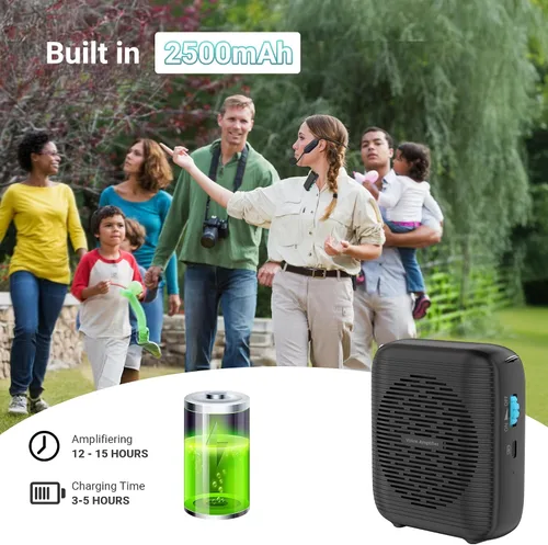 Miniatura 2 de Amplificador de voz inalámbrico AI con 2 micrófonos inalámbricos (1 micrófono Lavalier y 1 auricular de micrófono), sistema Bluetooth 5.3 PA