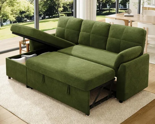 Miniatura 14 de AMERLIFE Sofá cama, sofá cama 2 en 1 con diván de almacenamiento, sofá extraíble para sala de estar de apartamento, color beige lino
