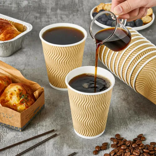 Miniatura 2 de 80 tazas de café de 12 onzas, tazas de papel de pared con aislamiento ondulado, tazas de papel a prueba de fugas para café, té, cacao, perfectas