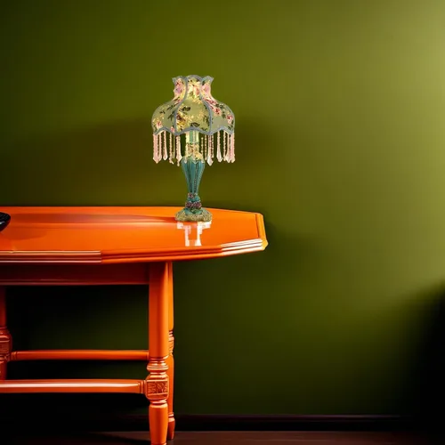 Miniatura 3 de Lámpara de mesa inteligente victoriana con cuentas de cristal y acabado dorado, base de resina verde esmeralda, enchufe E26 para dormitorio, Verde 1