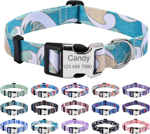 Miniatura 25 de Collares de perro personalizados Mihqy, collar de perro personalizado con nombre y número de teléfono, múltiples patrones y 4 tamaños, collar