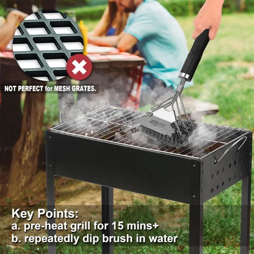 Miniatura 10 de Cepillo de parrilla y raspador sin cerdas, cepillo seguro para barbacoa para parrilla - Limpiador de parrilla de acero inoxidable de 18 pulgadas