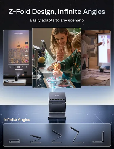 Miniatura 7 de Aurzen ZIP Mini proyector de bolsillo DLP ultraportátil de tres pliegues, Bluetooth 5.4, espejo de pantalla, enfoque ToF Zero-Lag Focus, 1.5H tiempo