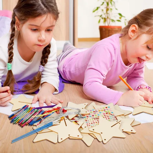 Miniatura 5 de Kit de campanillas de viento patrióticas de estrella 3D para niños, manualidades del 4 de julio, decoración de campanillas de viento de madera