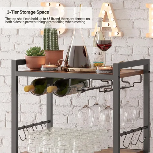Miniatura 5 de TUTOTAK Carrito de bar, carrito de servicio para bar doméstico, carrito para microondas, carrito de bebidas, estante de cocina móvil con botellero
