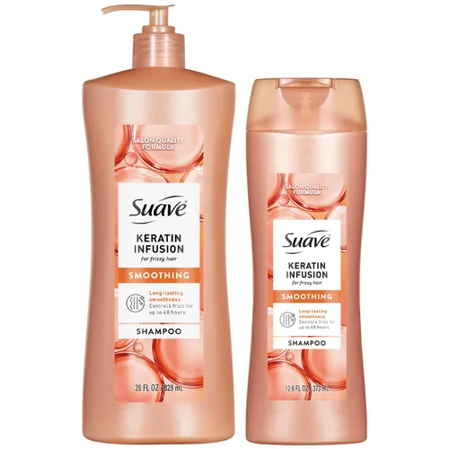 Suave Champú suavizante de infusión de queratina de 2 tamaños, limpiador diario suave para cabello suave y manejable, control del encrespamiento 48H