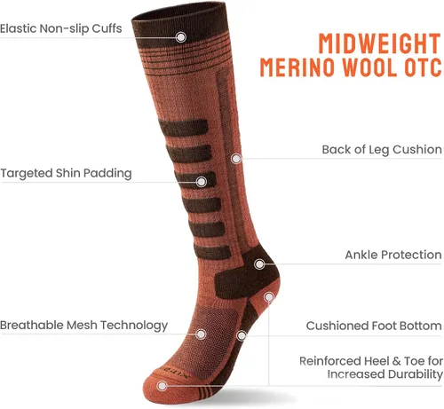 Miniatura 15 de 2 pares de calcetines de esquí de lana merina, fabricados en Estados Unidos, calcetines de esquí y snowboard para hombres y mujeres (Ashland)