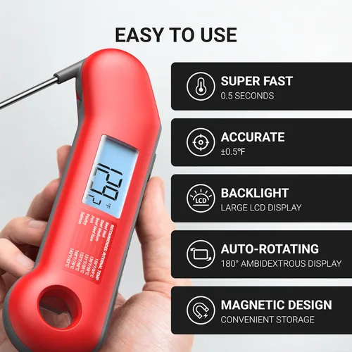 Miniatura 2 de Termómetro profesional digital para carne, lectura instantánea ultrarrápida de 0.5 segundos, certificado NIST ± 0.5 °F, resistencia al agua IP67