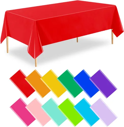 Miniatura 72 de Mantel desechable rojo, paquete de 2 manteles rectangulares de plástico rojo de 54 x 108 pulgadas, para fiesta de cumpleaños, boda, Navidad