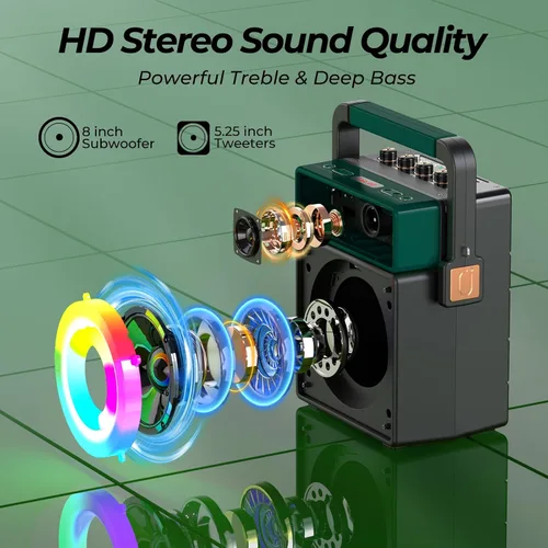 Miniatura 3 de JYX Sistema de altavoces PA Bluetooth con 2 micrófonos inalámbricos, máquina de karaoke retro de 60 W con luces LED, soporta grabación, entrada