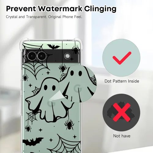 Miniatura 4 de Funda de Halloween para Google Pixel 6A transparente con diseños de murciélagos fantasmas, funda para teléfono para niñas, elegante, delgada, a