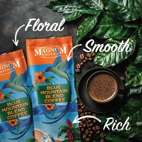 Miniatura 5 de Magnum Exotics Coffee Blue Mountain - Mezcla de café tostado medio ligero, grano entero, hecho de granos 100% arábica, sabor rico y suave, tostado