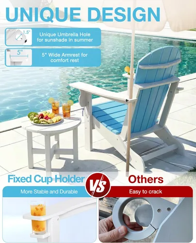 Miniatura 6 de Silla Adirondack plegable – Silla de patio Adirondack reciclable de polietileno de alta densidad para exteriores con soporte para tazas, textura