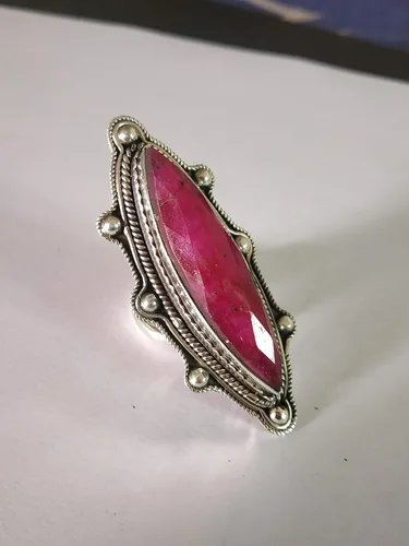 Miniatura 4 de Ruby Ring, Bohemian Jewelry, Long Ring, Eye Shape, Bridesmaids Gift, Promise Engagement Ring, 925 Sterling Silver Ring, Full Finger Jewelry