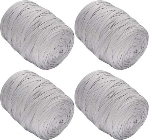 Miniatura 37 de 400g de hilo de tela elástica para tejer con ganchillo para DIY, 119 metros de hilo de espagueti grueso para tejer para proyectos de bolso, cesta
