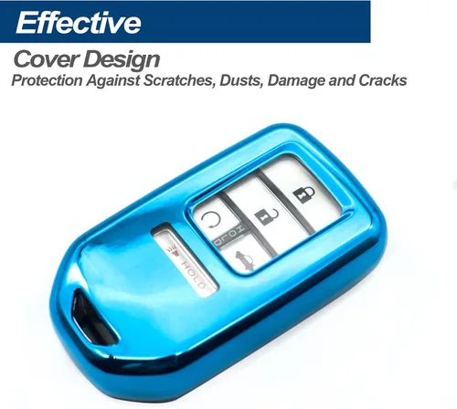 Miniatura 4 de Compatible con Honda Civic CR-V CR-Z Fit Accord Odyssey Clarity HR-V Insight Passport Pilot Ridgeline Crosstour TPU Funda para Llavero de Auto, Azul