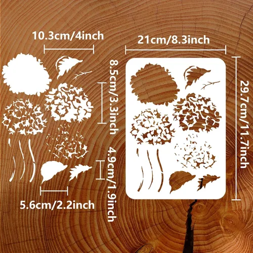 Miniatura 2 de FINGERINSPIRE Plantilla de pintura con patrón de hortensias en capas, plantilla de dibujo de flores de hortensias de 8.3 x 11.7 pulgadas, plantilla