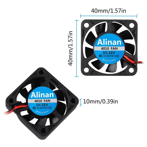 Miniatura 5 de Alinan 6 unids 4010 12V manga rodamiento sin escobillas ventilador de enfriamiento 1.575 * 1.575 * 0.394 in con 2PIN impresora 3D terninal