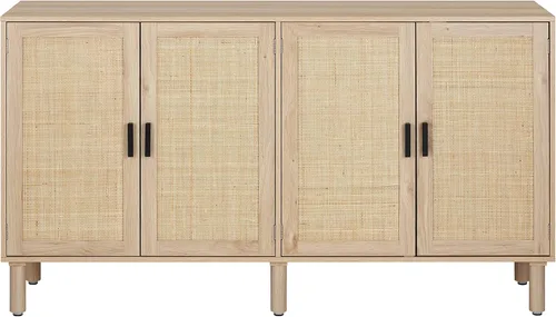 Miniatura 6 de Finnhomy Aparador Buffet de 4 Puertas, Gabinete de Almacenamiento de Cocina con Puertas Decoradas de Ratán, Mesa Consola de Alacena, Gabinete