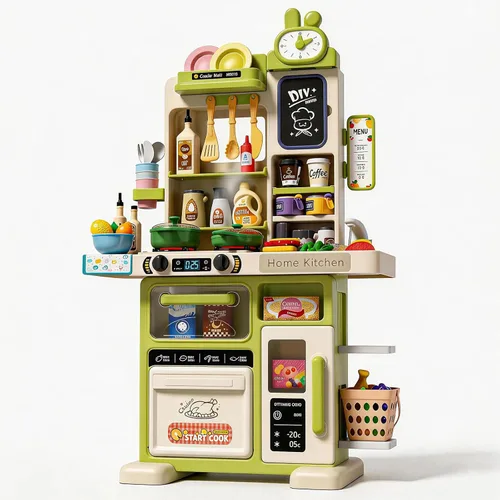 Juego de cocina para niños de 33.8 pulgadas - 70 piezas con sonido y luz - Estufa de cocina con vapor, fregadero de juego y accesorios de cocina de