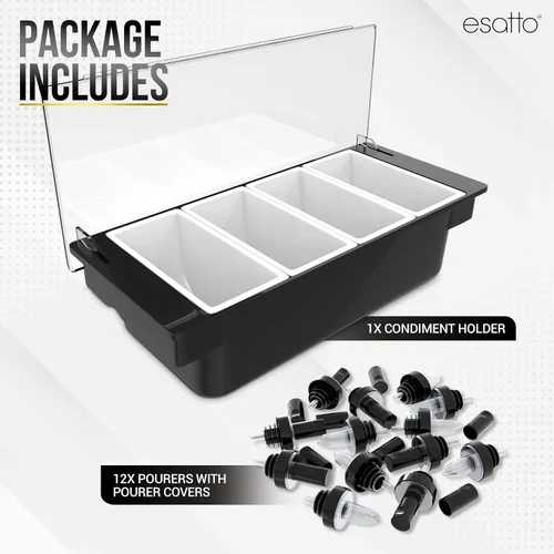 Miniatura 2 de Esatto - Porta condimentos para bar, bandeja de guarnición refrigerada con tapa para bar, 4 insertos de 1/2 pinta, con 12 vertedores para botellas