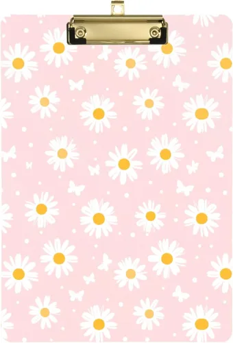 Gredecor Portapapeles acrílico con diseño de corazones pequeños y margaritas, para oficina, escuela, enfermería, tamaño de letra A4, 9 x 12.5