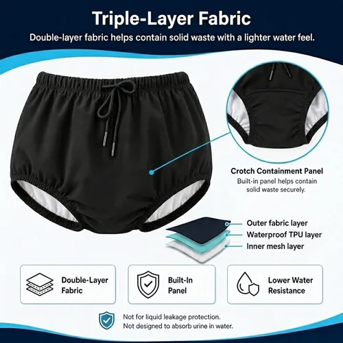 Miniatura 3 de AQX Pañales de natación reutilizables para adultos con necesidades especiales, cubierta de plástico para pañales a prueba de fugas, pantalón de goma