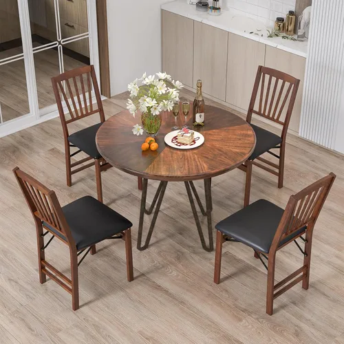 Miniatura 2 de TANGZON Folding Chairs 2/4 Pieces Rubber Wood Padded Dining Chairs with PVC Leather Exterior and Backrest for Home Kitchen Office Upholstered Guests