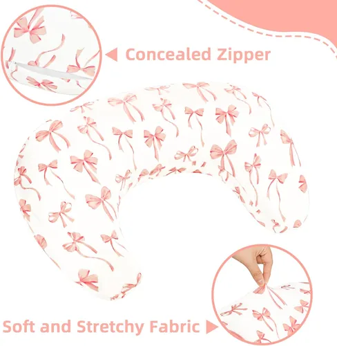 Miniatura 6 de Funda de almohada de lactancia, fundas de lactancia extraíbles para almohadas de lactancia, ajuste elástico y suave para bebés recién nacidos, lazo