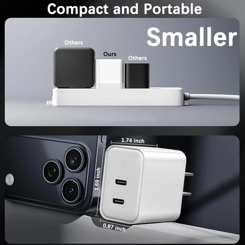 Miniatura 7 de Cargador de 40 W para iPhone 17 de carga rápida, paquete de 2 bloques de carga de pared USB C de doble puerto con cable USB C a USB C de 6 pies