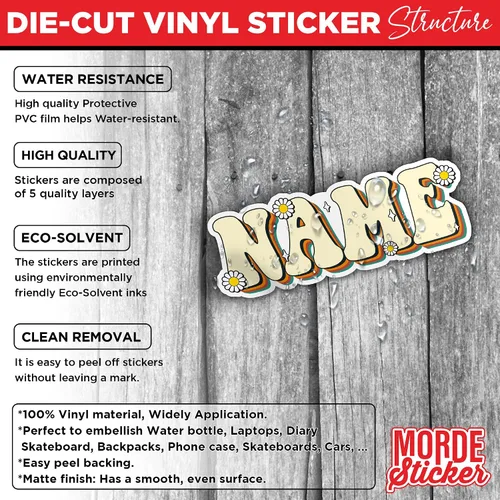 Miniatura 5 de Adhesivo retro con nombre personalizado, calcomanías personalizadas con nombre, hippie vintage, lindo troquelado impermeable para laptop, botella