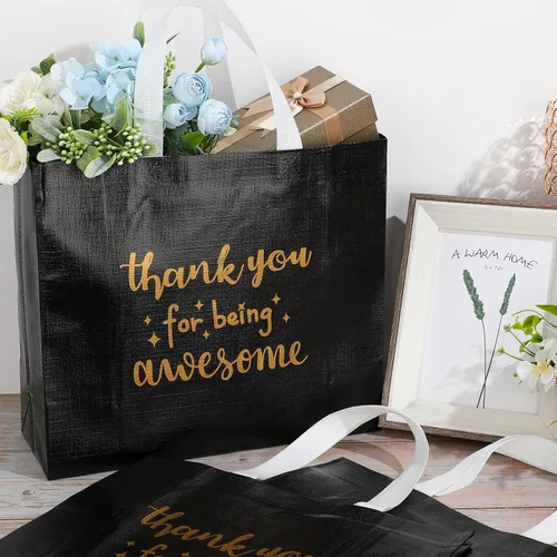 Miniatura 5 de Abbylike 24 bolsas de regalo de agradecimiento a granel para empleados, bolsas con asas, reutilizables para graduación, día del padre, oficina, Negro