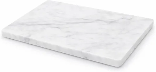 Miniatura 14 de Bandeja de queso de mármol redonda multiusos Tabla de cortar. Blanca grande sólida con pies antideslizantes para estabilidad y protección contra