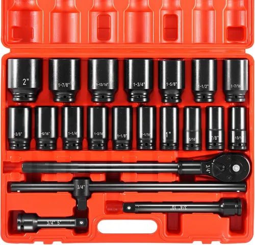 Miniatura 10 de VEVOR Impact Drive - Juego de llaves de vaso de 1/2 pulgada, 19 piezas SAE, surtido de enchufes estándar, (3/8 pulgadas a 1-1/2 pulgadas) enchufes