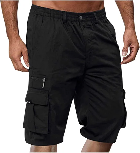 Pantalones cortos tipo cargo para hombre, casuales, rectos, cintura elástica, pantalones deportivos de entrenamiento, pantalones cortos de