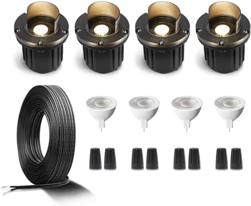 Miniatura 19 de Gardenreet - Luz de pozo de latón de 12 V para exteriores, impermeable, iluminación de paisaje, faro superior de bajo voltaje LED Ip65, bronce