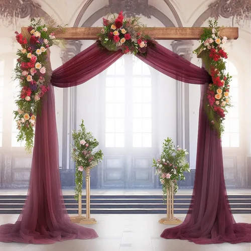 Miniatura 3 de gogoparti Tela drapeada para arco de boda, cortinas de arco burdeos, cortina de telón de fondo transparente para ceremonias, fiestas, cabinas