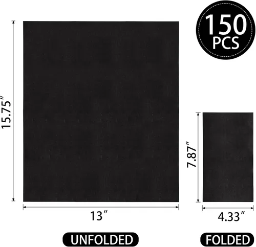 Miniatura 3 de WDF Paquete de 150 servilletas de papel negro – Servilletas negras desechables de alta calidad, suaves y absorbentes, para Año Nuevo, boda