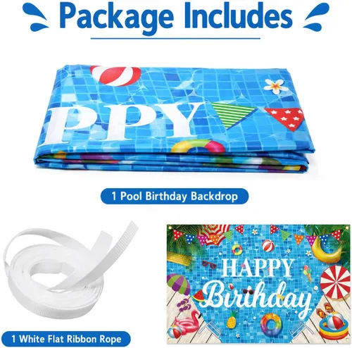 Miniatura 3 de Decoraciones de fiesta de cumpleaños para piscina, pancarta de feliz cumpleaños, telón de fondo de fiesta de piscina para fiesta de cumpleaños