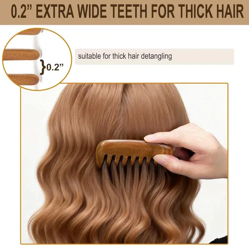 Miniatura 6 de Peine de madera, peine de madera de dientes anchos para mujeres, masaje y distribución de aceites para el cuero cabelludo, sándalo verde No