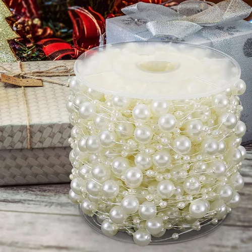 Miniatura 4 de Jerler Guirnalda de perlas artificiales de 33 yardas/99 pies, rollo de perlas de 0.118-0.315 in, ideal para manualidades, Navidad, boda, ramo