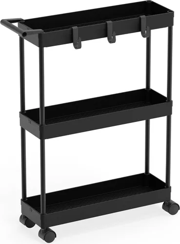 Simple Houseware Carrito de almacenamiento delgado/estrecho de 3 niveles con asa, 5.5 pulgadas de ancho x 26.5 pulgadas de alto, organizador rodante