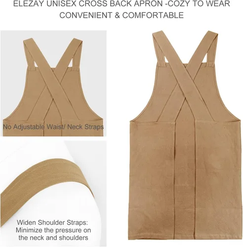 Miniatura 2 de ELEZAY Delantales para mujer con bolsillos, talla grande, cómodo, espalda cruzada, sin lazo, delantal de lino y algodón Marrón